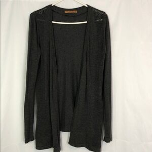 Belldini Charcoal Knit Women's Pointelle Long Sleeves Open Cardigan Sweater Sz S